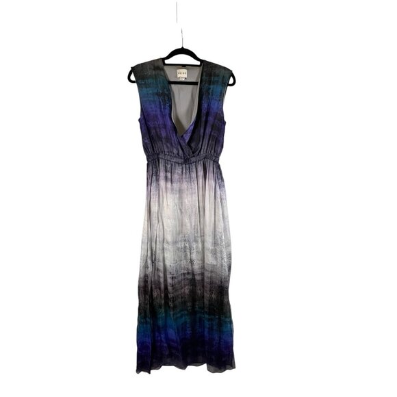 Reiss Mirte Silk V-neck Maxi Dress Size 6 Blue Tie Dye Batik Chiffon Silk - Picture 1 of 11